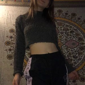 Long sleeve semi turtleneck fuzzy sweater